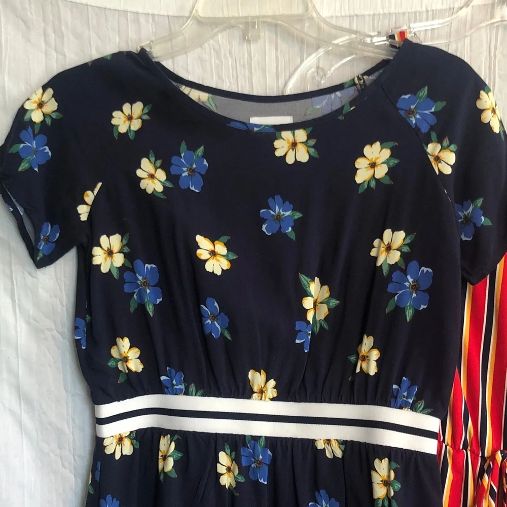 OLD NAVY & 2 HIP girls size L 14 spring summer dresses red striped & navy floral
